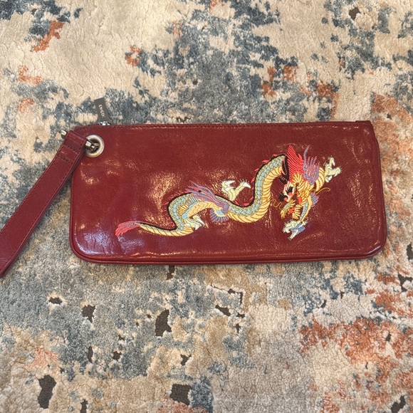 HOBO Reddish/Burgundy Clutch with Dragon Motif - Picture 2 of 9
